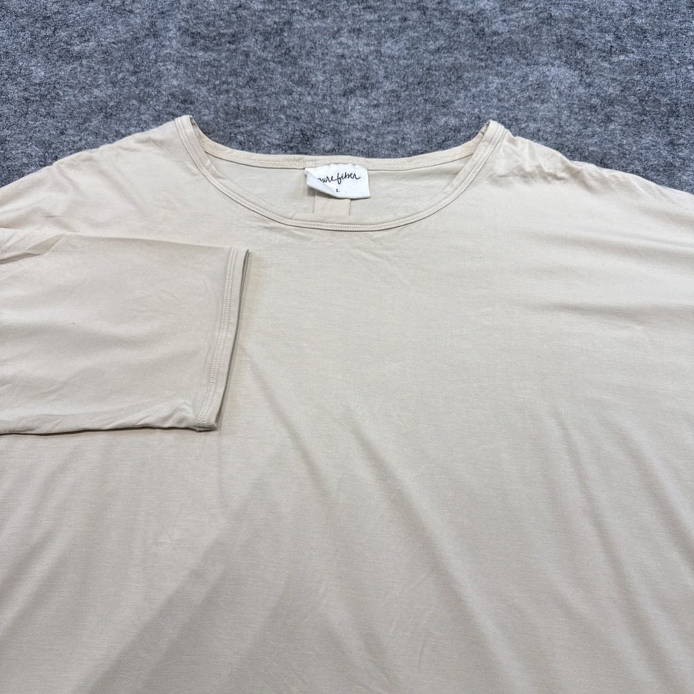 Pure Fiber bamboo short sleeve top women's large neutral round hem active lounge